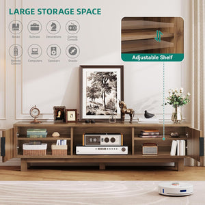 Fluted TV Stand with Power Outlets & Adjustable Shelves for 55–65 Inch TVs