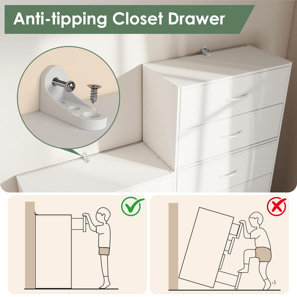 2-Drawer Wood Closet Organizer – White Stackable Dresser (6-Pack)