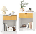 Fluted Nightstand Set of 2 with Charging Station & LED Lights