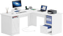 L-Shaped Desk with Power Outlets, File Drawer & Monitor Stand