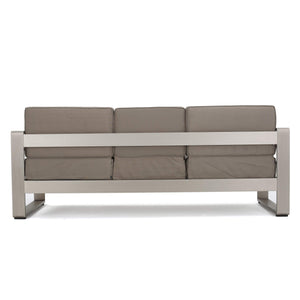 Outdoor Loveseat Sofa with Tray – Anodized Aluminum, Grey