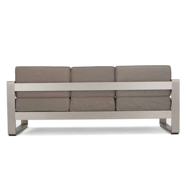 Outdoor Loveseat Sofa with Tray – Anodized Aluminum, Grey