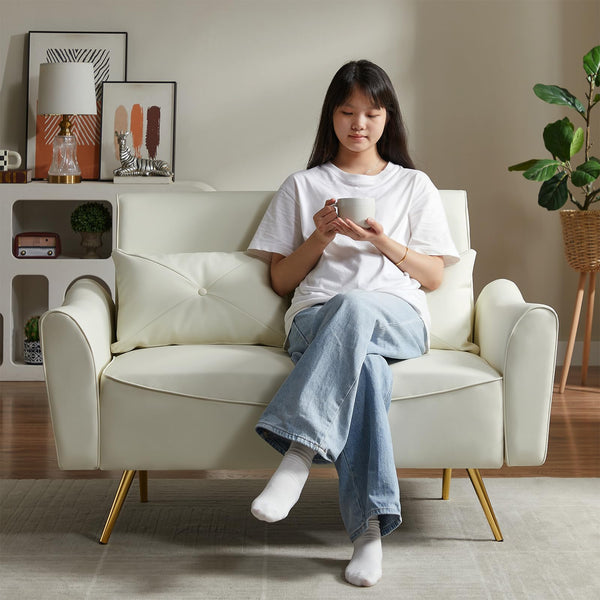 Faux Leather Loveseat Sofa with Pillows