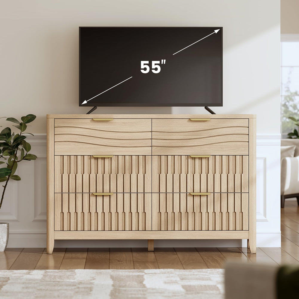 Fluted Dresser with 5 or 6 Drawers – Modern Wood Chest for Bedroom
