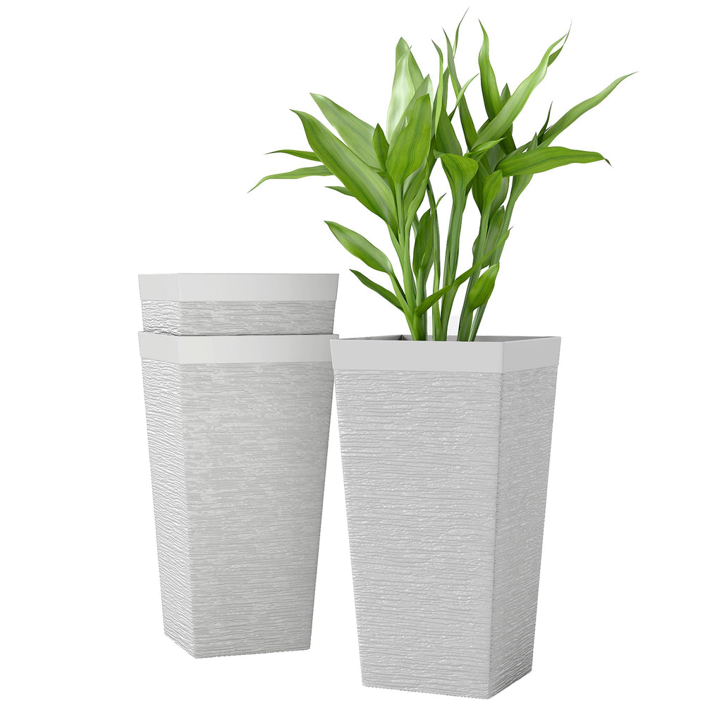 Tall Outdoor Planters Set of 3 with Wheels & Drainage