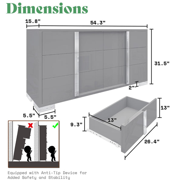 3-Piece Bedroom Set with 6-Drawer Dresser & 2 Nightstands, Grey