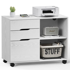 3-Drawer Lateral Filing Cabinet with Printer Stand & Wheels