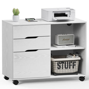 3-Drawer Lateral Filing Cabinet with Printer Stand & Wheels