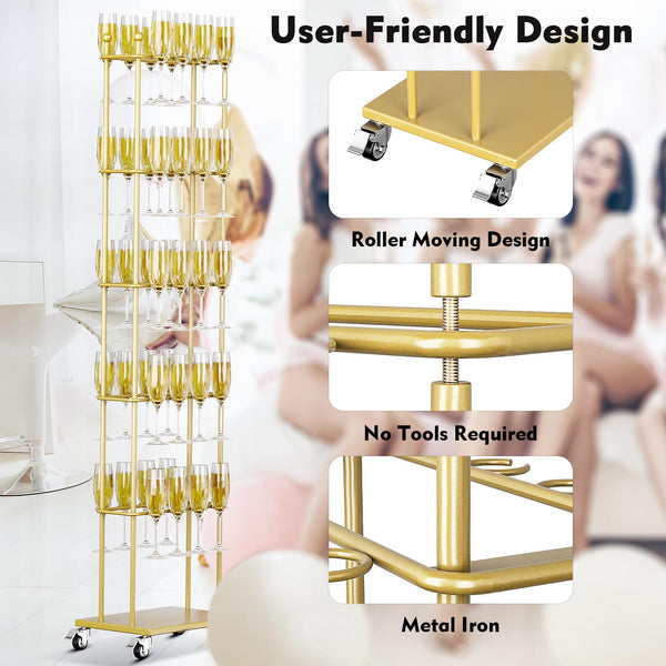 5-Tier Metal Champagne Wall Stand – 40-Glass Stemware Display Rack