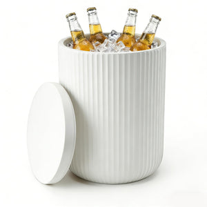 Outdoor Cooler Side Table with Lid — Double-Walled Ice Bucket, All-Weather Patio