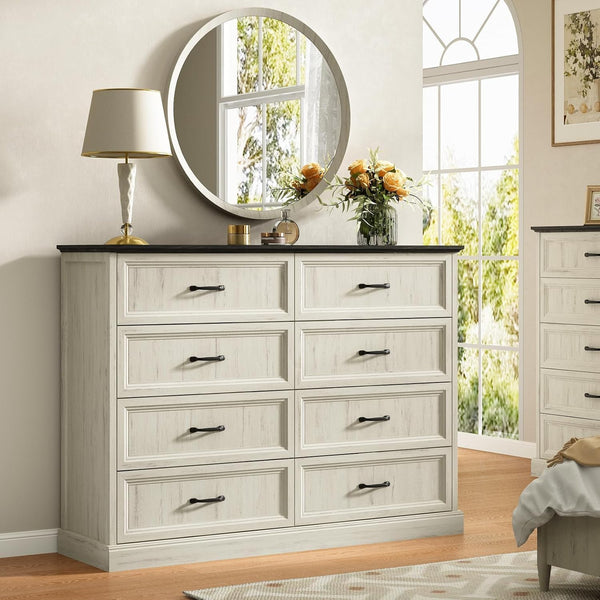 Farmhouse Dresser & Nightstand Bedroom Set – 4 Piece, White