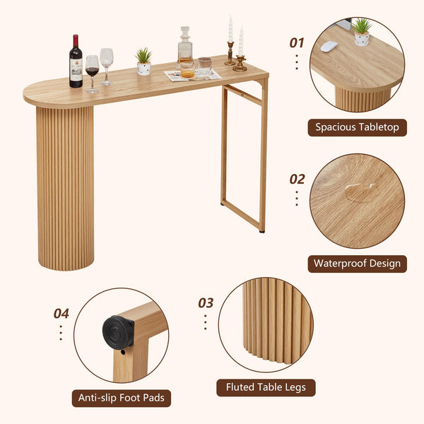 55" Fluted Wood Bar Table with Metal Frame