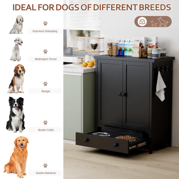 Metal Dog Feeding Station with Storage Cabinet and Elevated Bowls