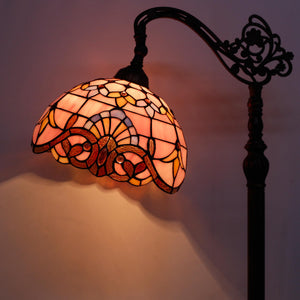 Tiffany Floor Lamp Pink Baroque Stained Glass 64" Gooseneck Reading Light