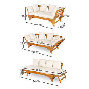 Convertible Outdoor Daybed Sofa – 3-Seater Acacia Wood Patio Couch