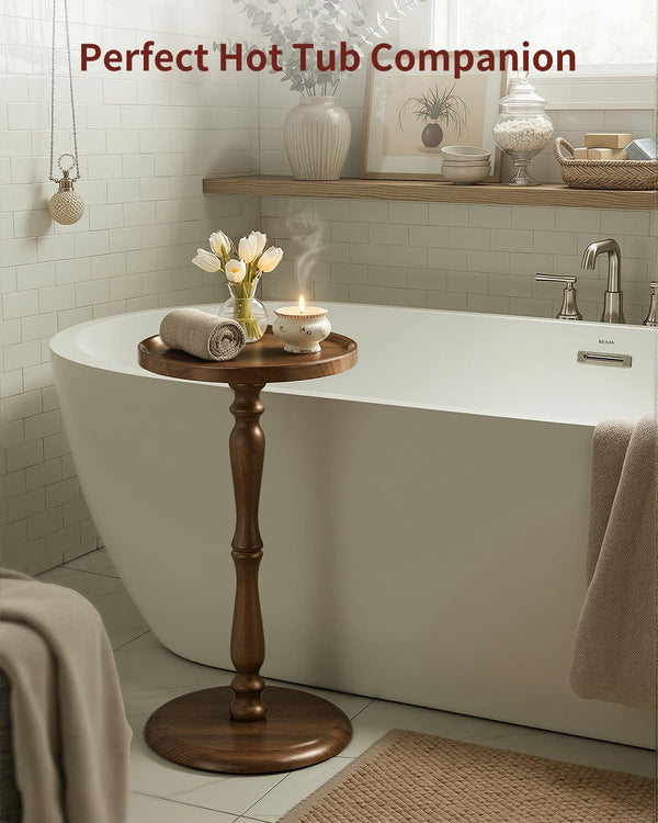 Round Side Table with Tray Top & Pedestal Base