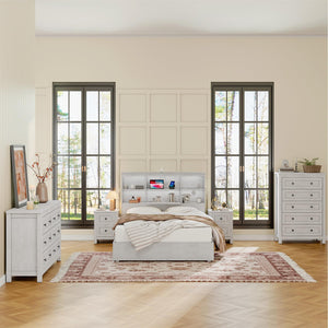 4-Piece Farmhouse Bedroom Dresser Set with Nightstands – Rustic White