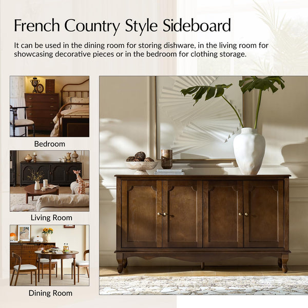 58" Farmhouse Buffet Cabinet Sideboard with 4 Doors and Adjustable Shelves