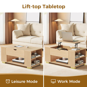 Lift Top Coffee Table with Hidden Storage & Adjustable Shelves