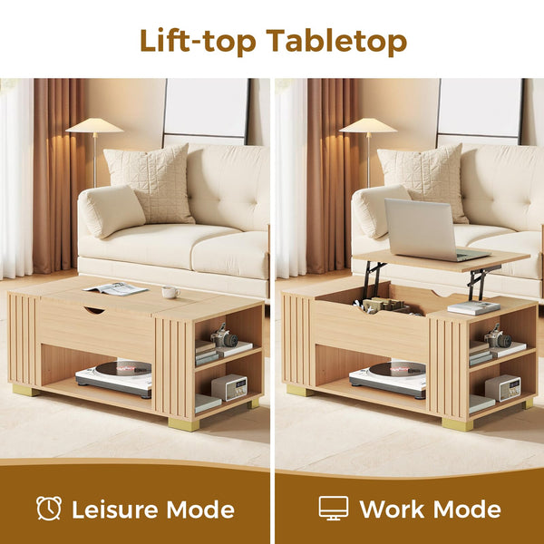Lift Top Coffee Table with Hidden Storage & Adjustable Shelves
