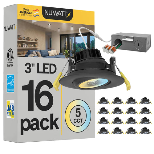 3 Inch Adjustable LED Gimbal Recessed Downlight – 5 CCT, Dimmable, Canless, 16-Pack