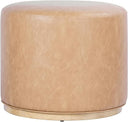 Round Upholstered Ottoman with Wood Base