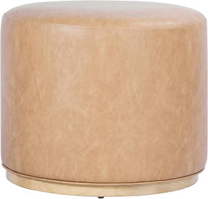 Round Upholstered Ottoman with Wood Base