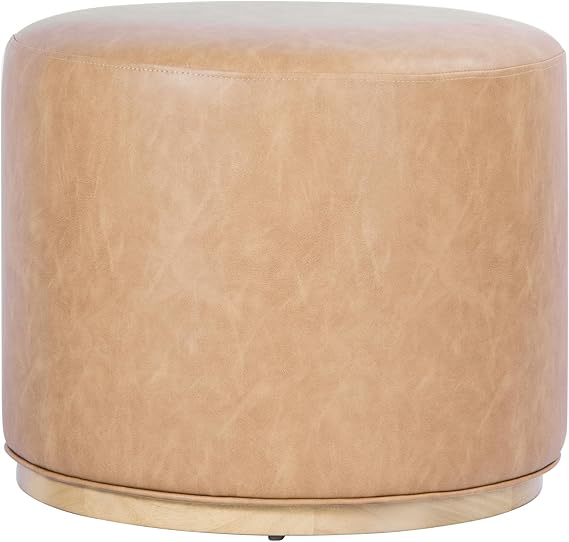 Round Upholstered Ottoman with Wood Base