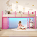 Twin Low Loft Bed with LED Lights & Storage Drawers