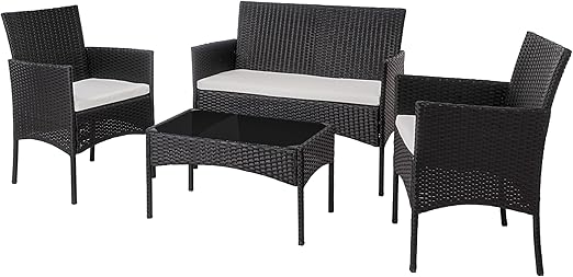 4-Piece Outdoor Wicker Patio Conversation Set with Loveseat & Coffee Table