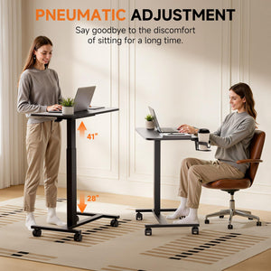 Adjustable Overbed Table with Wheels & Pneumatic Lift