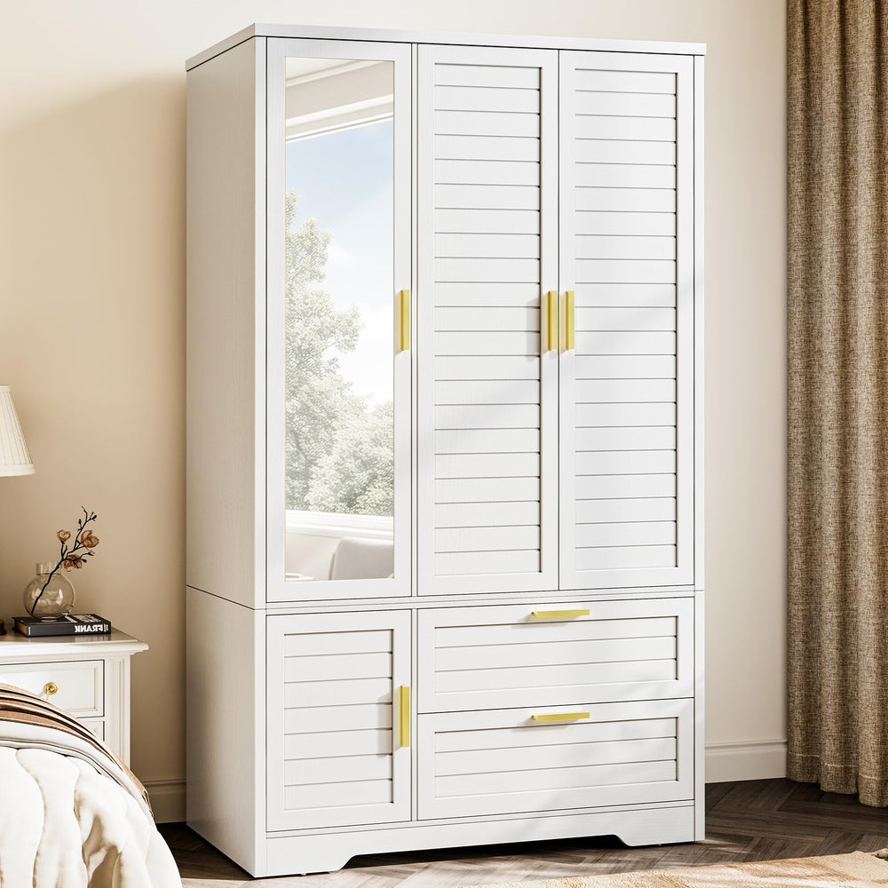 Mirrored Armoire Wardrobe Closet with Drawers