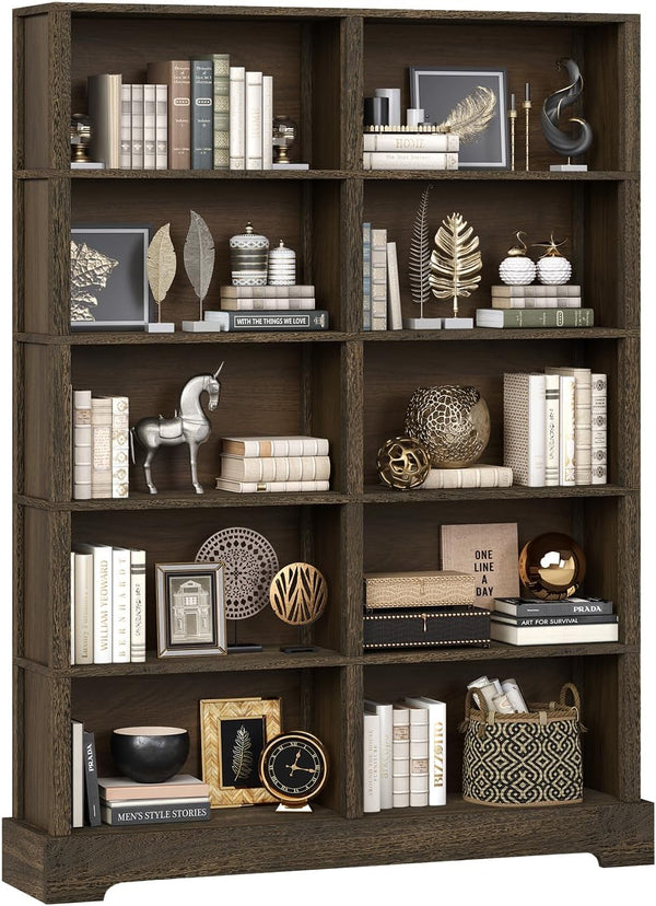 5-Tier Wood Bookcase, 47" Wide & 64" Tall with Storage