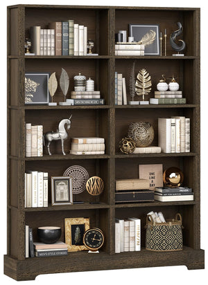 5-Tier Wood Bookcase, 47" Wide & 64" Tall with Storage