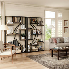 Geometric Bookshelf Set of 2 – 70.8" Tall, 79" Wide, 18 Open Shelves