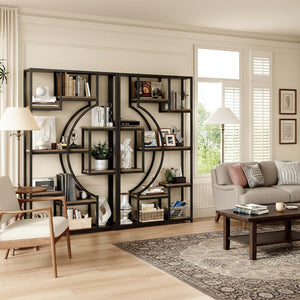 Geometric Bookshelf Set of 2 – 70.8" Tall, 79" Wide, 18 Open Shelves