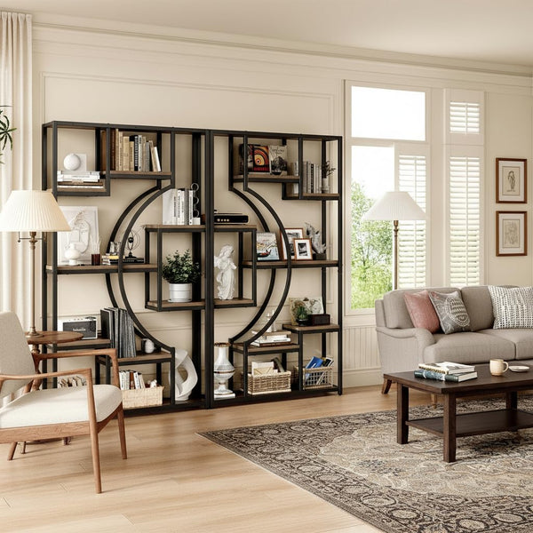Geometric Bookshelf Set of 2 – 70.8" Tall, 79" Wide, 18 Open Shelves