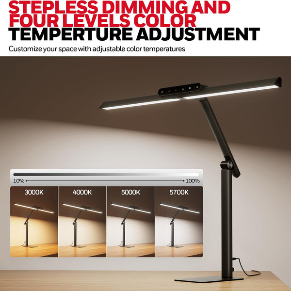 LED Desk Lamp with Dual-Head & Adjustable Arm