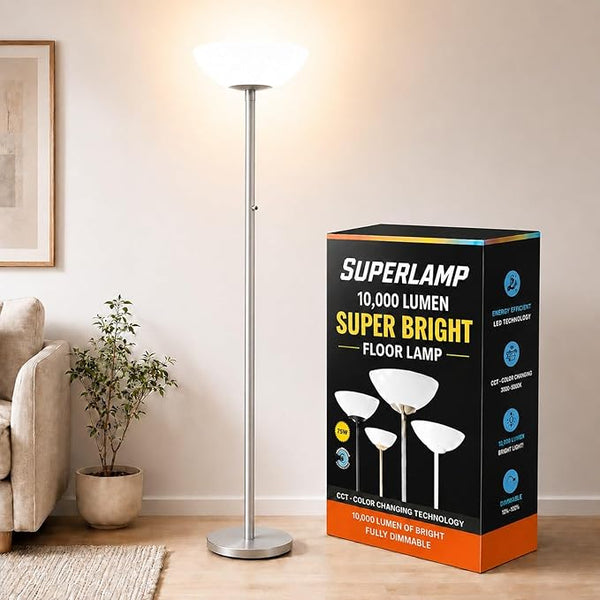 LED Floor Lamp – 10000 Lumen, 75W Dimmable, 5 Color Temps, 85+ CRI