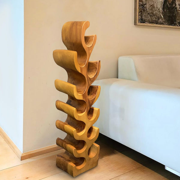 Acacia Wood 12-Bottle Wine Rack – Floor Standing Rustic Bottle Holder