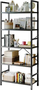 5-Tier Metal & Wood Bookcase with Adjustable Shelves
