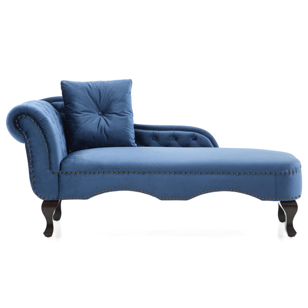 Mid-Century Velvet Chaise Lounge with Scrolled Backrest