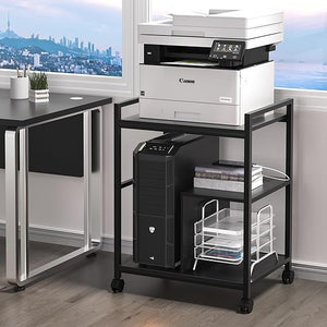 3-Tier Printer Stand with Charging Station & Lockable Wheels