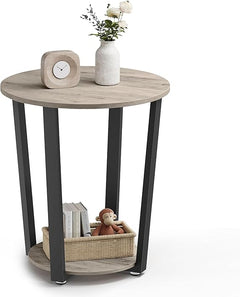 Round Side End Table 2-Tier with Storage Shelf
