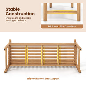 Solid Teak Wood Outdoor Bench with Armrests & Backrest, 3-Seat