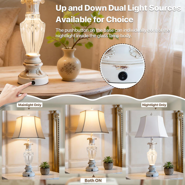 Table Lamp Set of 2 with USB Ports & 3-Color Temperatures