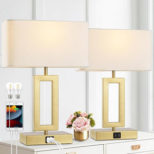 Touch Control Dimmable Table Lamps Set of 2 with USB Ports