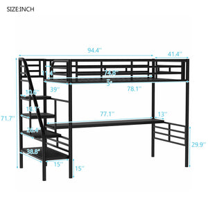 Twin Metal Loft Bed with Desk