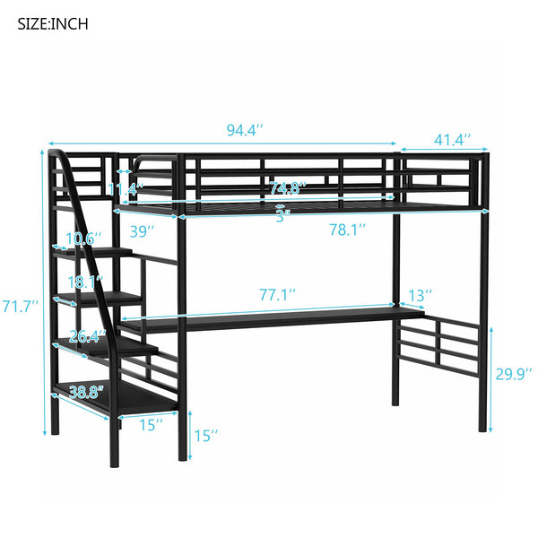 Twin Metal Loft Bed with Desk