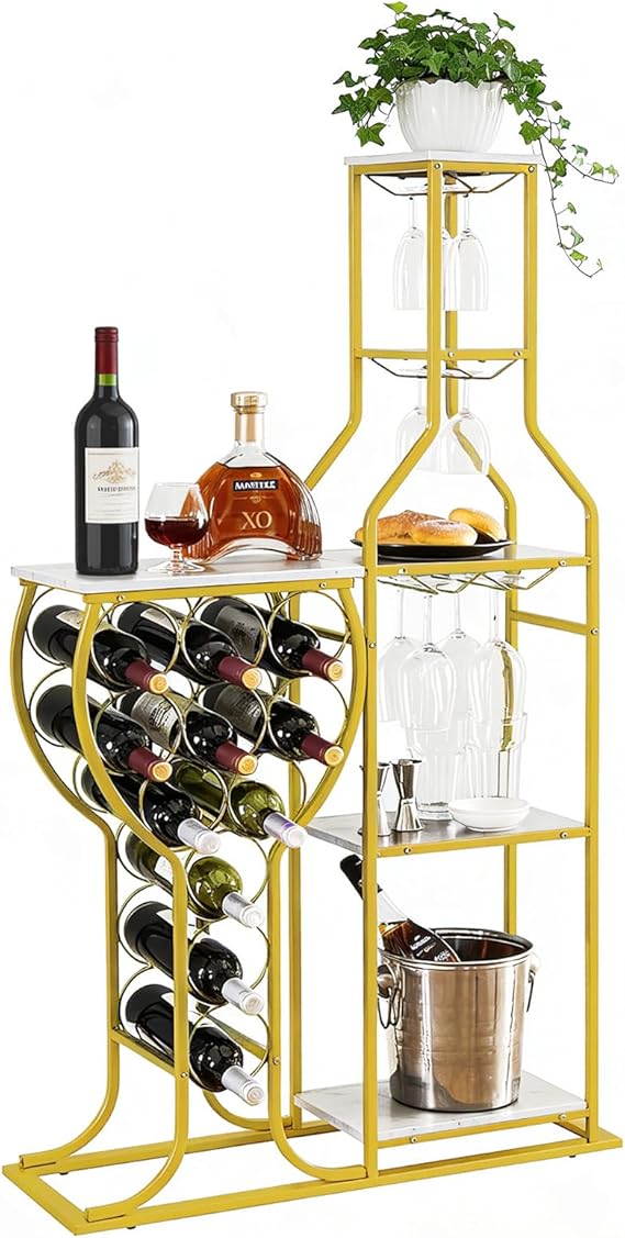 5-Tier Freestanding Wine Rack with Glass Holder